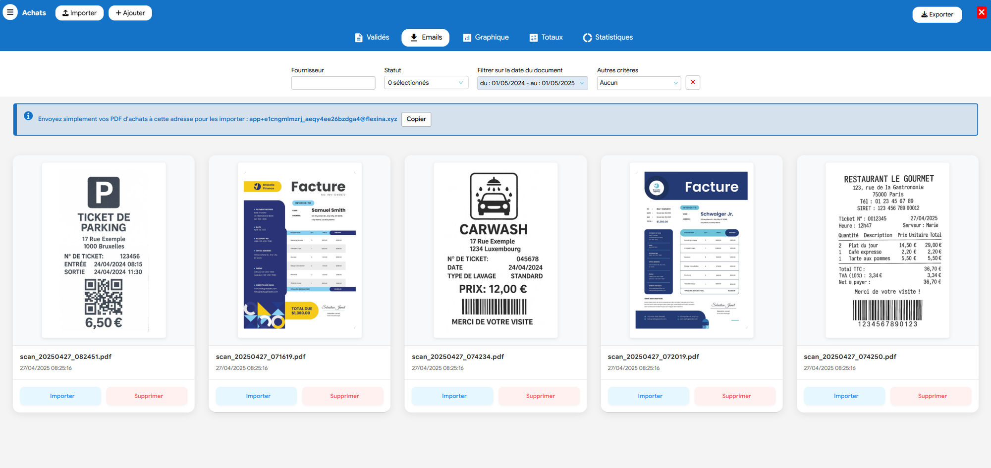 gestion des factures d'achats et des scan de tickets de caisses avec le logiciel Flexina Facturation