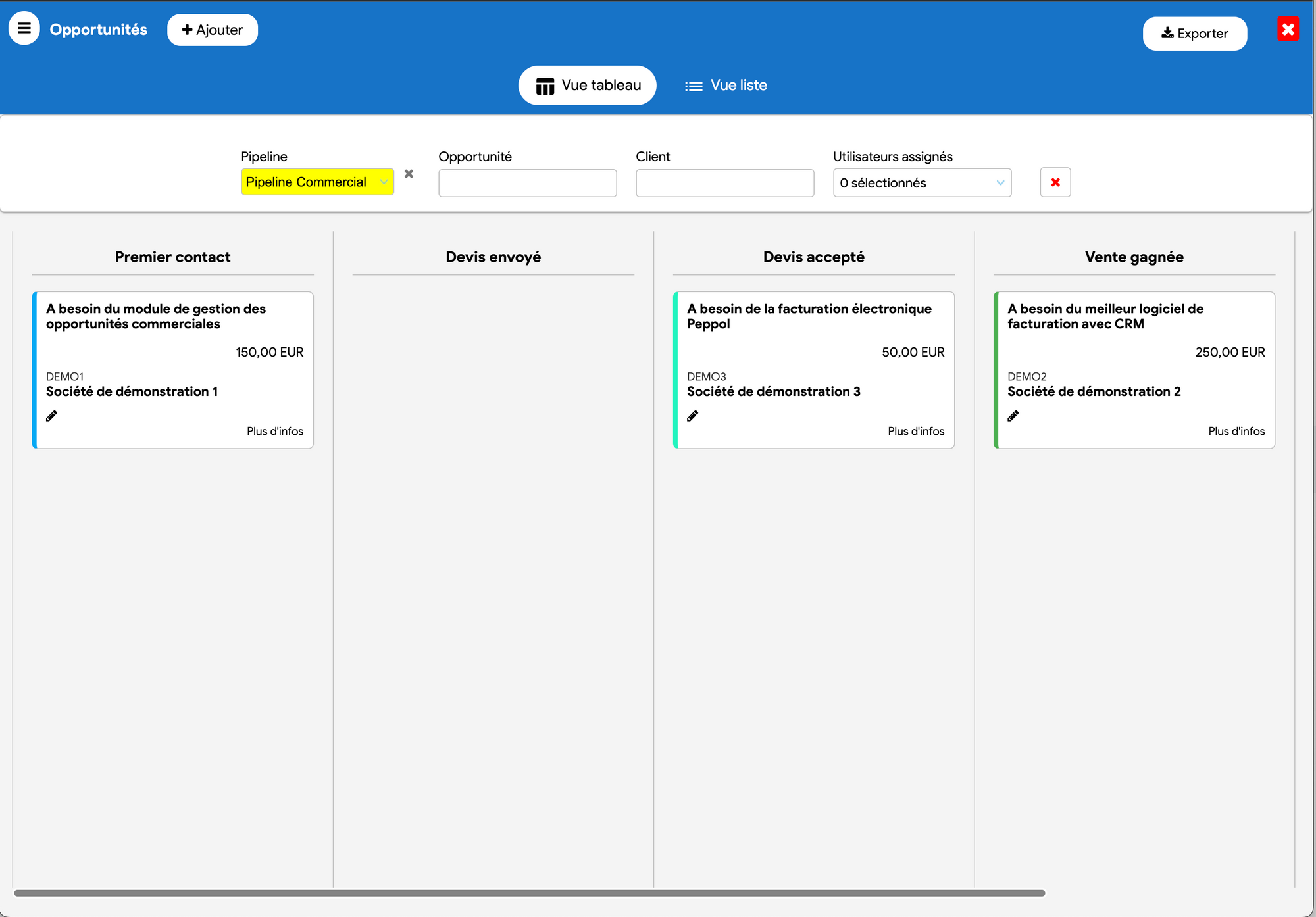 Pipeline commerciale facile à utiliser du logiciel de facturation avec crm Flexina