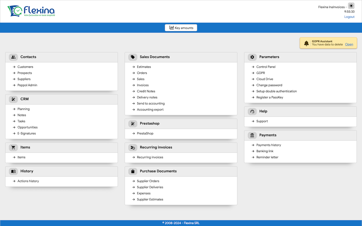 Main interface of Flexina software adapted to the Luxembourg market with multilingual support