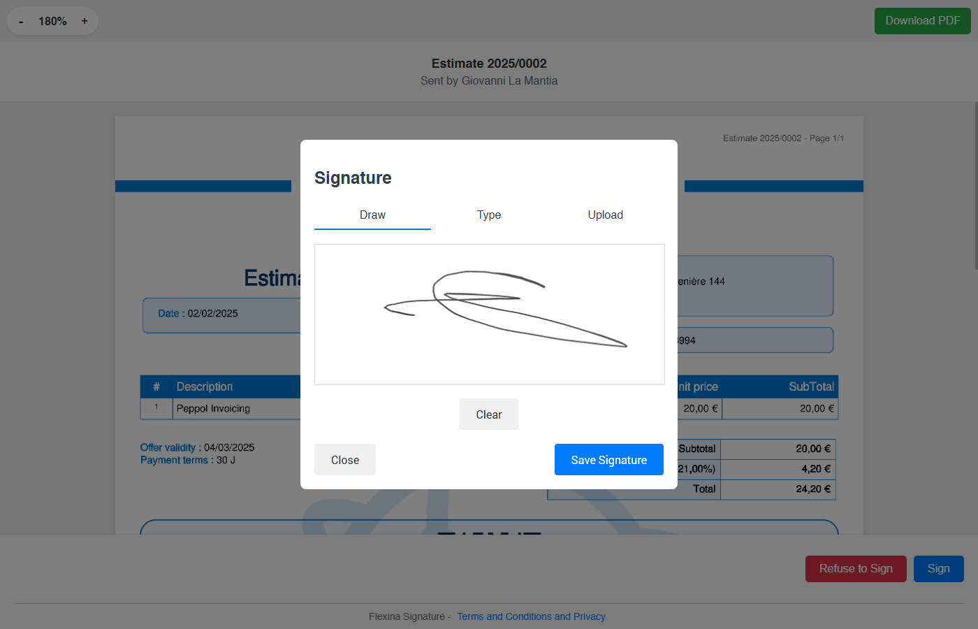 Electronic signature for quotes and purchase orders with real-time tracking