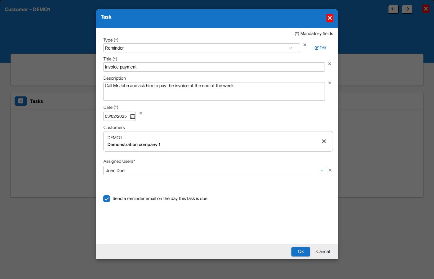 Flexina CRM interface with task and client follow-up management