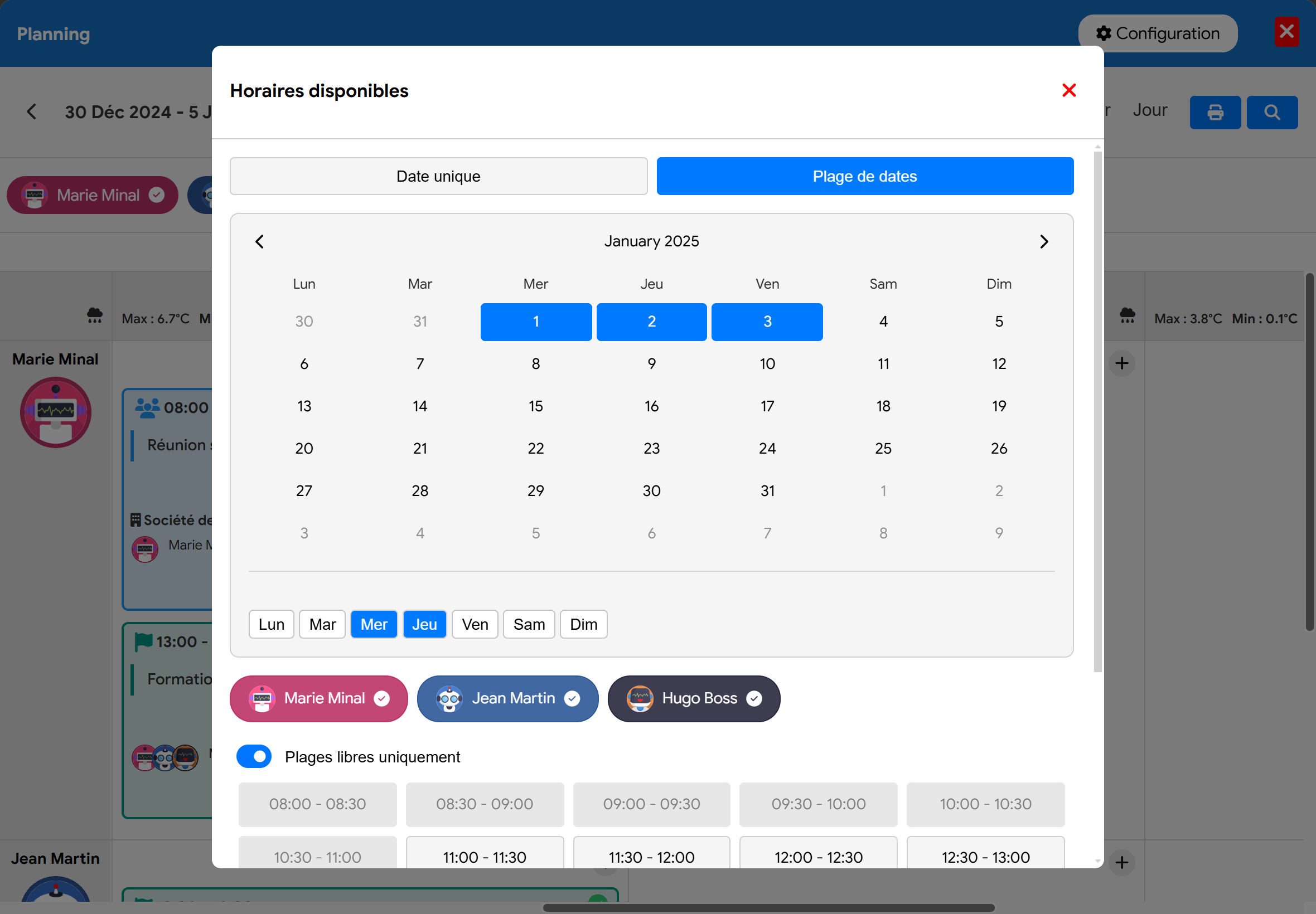 Interface centralisée Flexina Planning