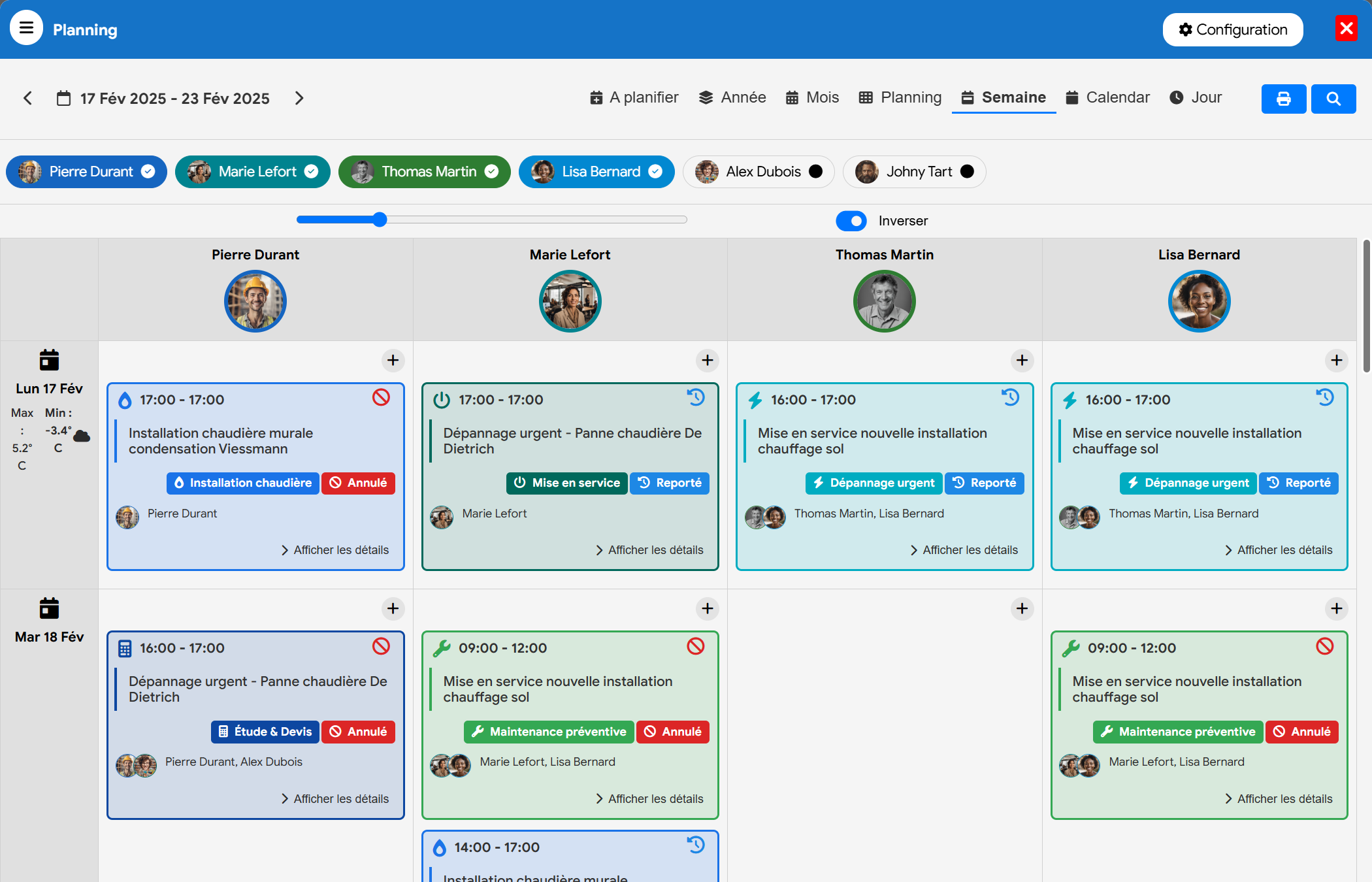 Planning d'entreprise Flexina intégré à la gestion commerciale et facturation