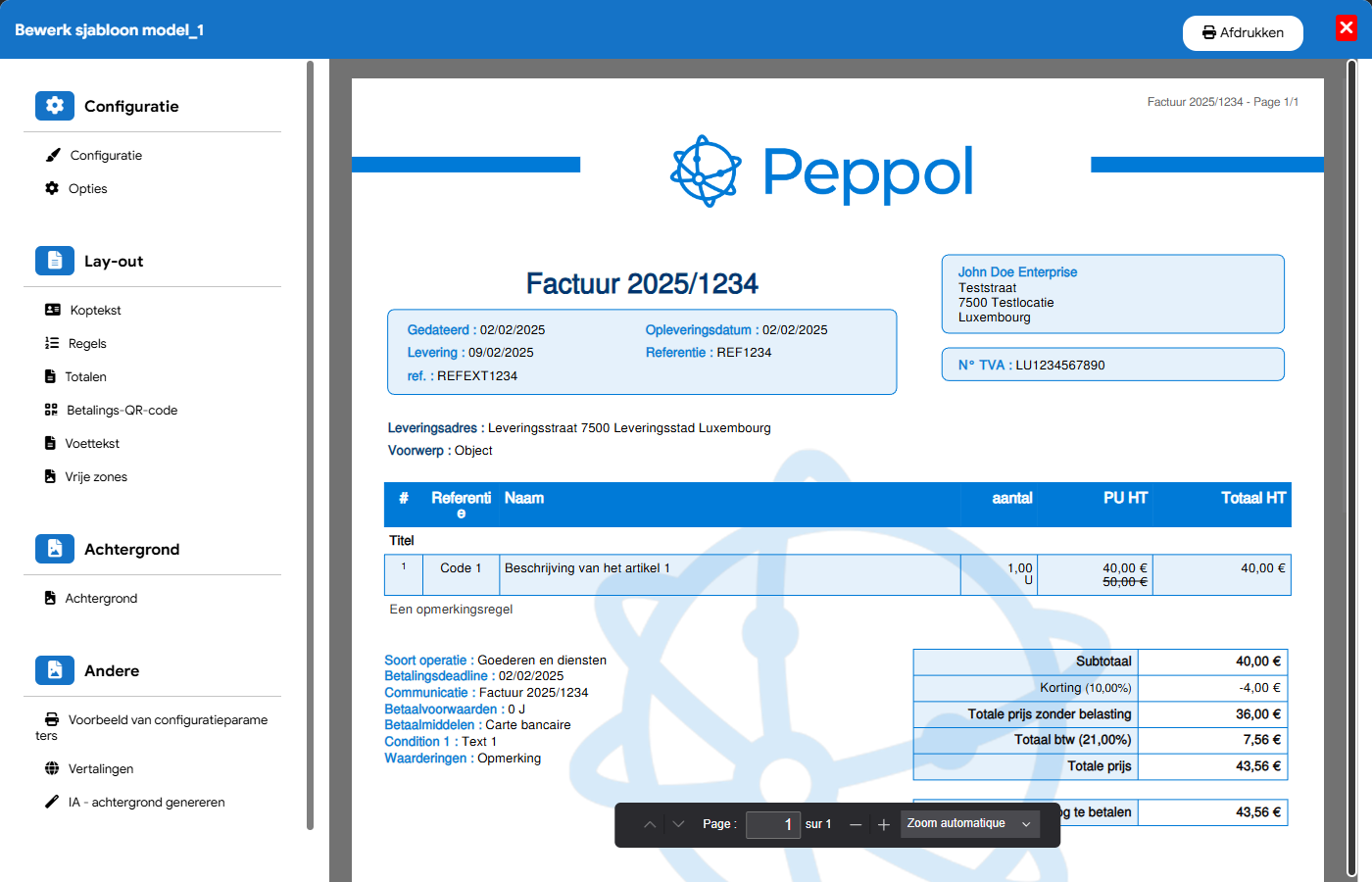 Editor voor aanpasbare offerte- en factuursjablonen met realtime voorbeeld