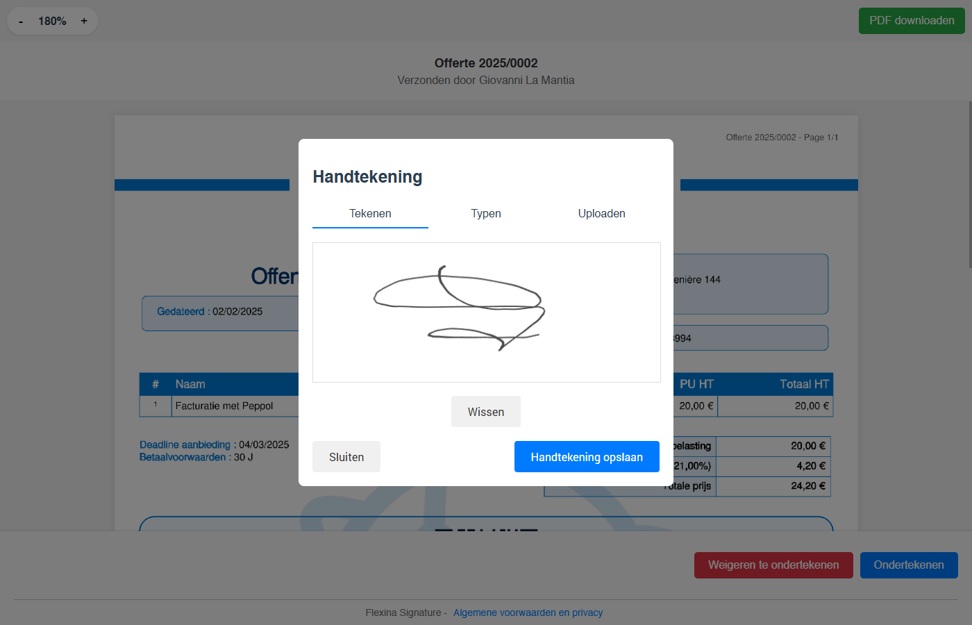 Elektronische handtekening voor offertes en bestelbonnen met realtime tracking